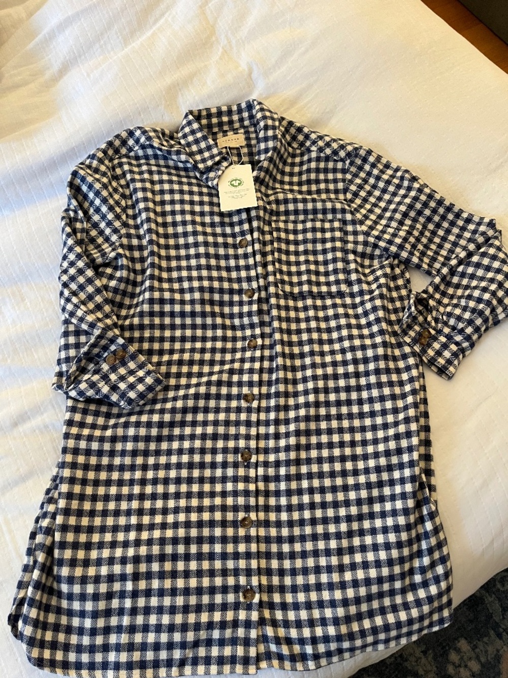 Sezane Sadie Dress Ecru Blue Check - Size 8